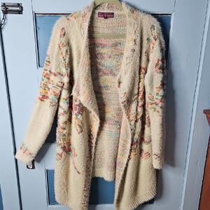 Sweet Sinammon Women’s Cozy Cream Sweater with Multicolor Floral Accents Small